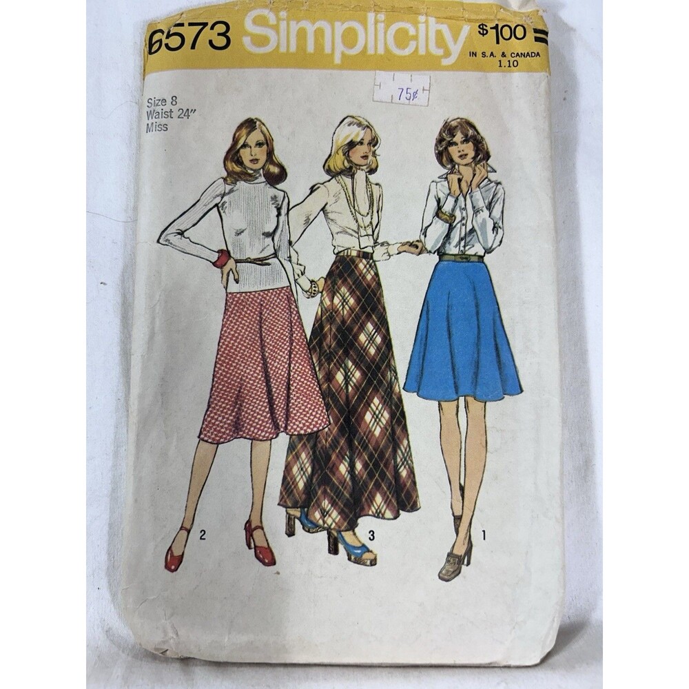 6573 Vintage Simplicity Sewing Pattern Bias Misses Skirt Side Zipper 1970s OOP